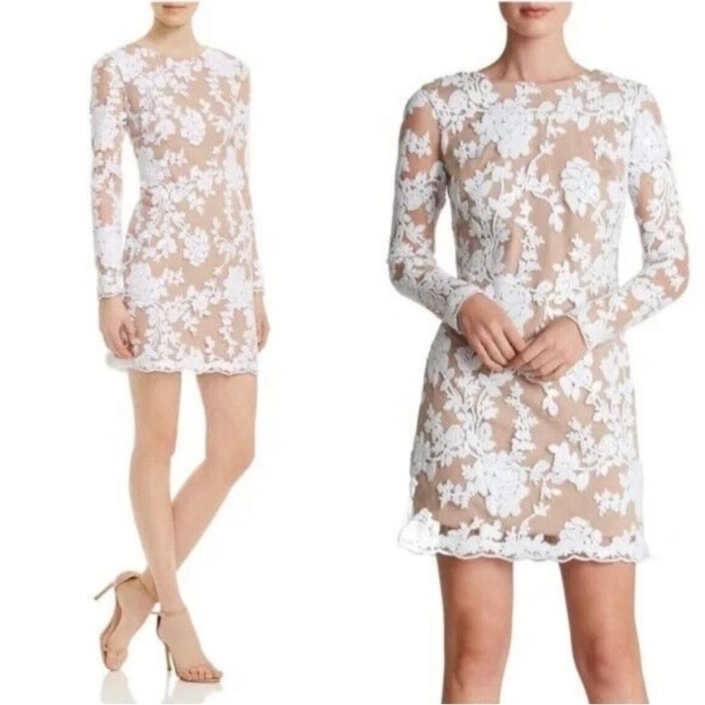Dress the Population White Nude Illusion Grace XS Cocktail Long Sleeve mini